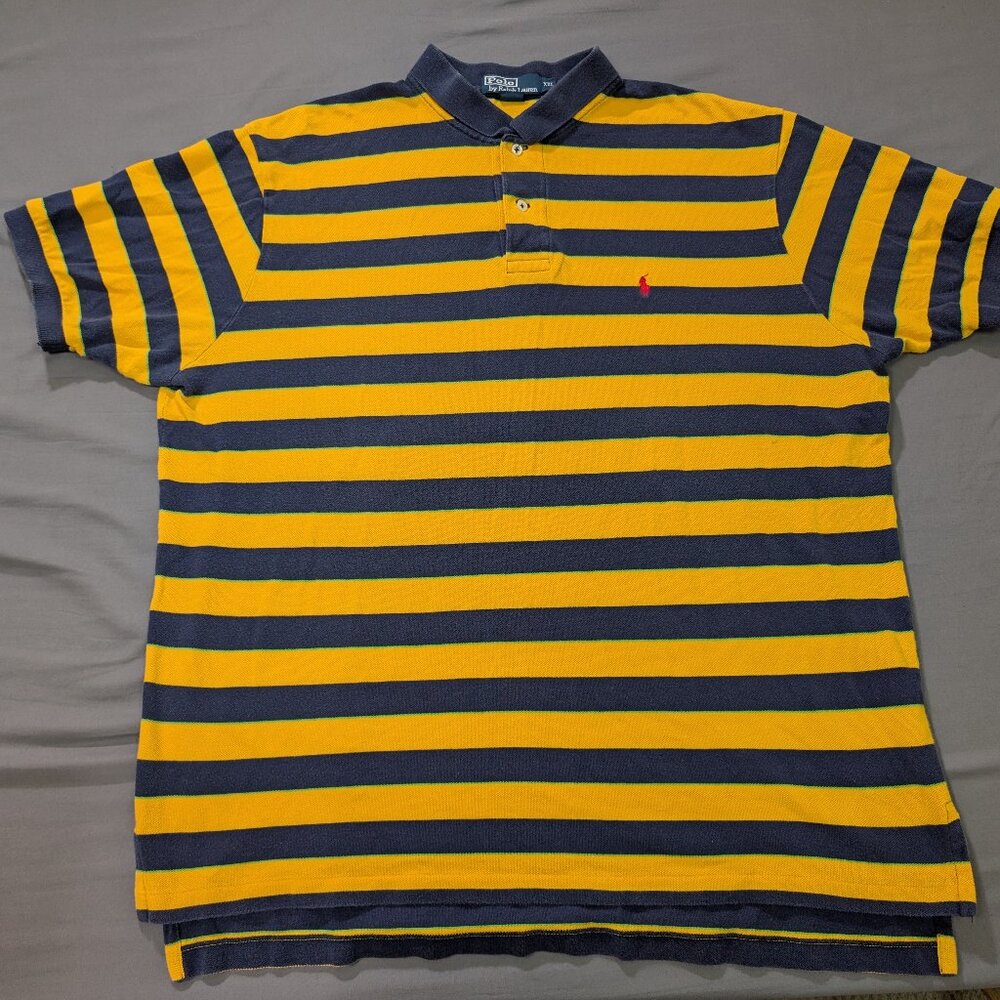 Vintage Polo Ralph Lauren Shirt Mens XXL Yellow Blue Striped Short Sleeve